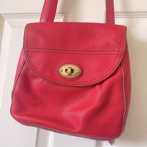 Fossil Crossbody Leather Satchel Bag Carson Style Red Casual One Size - Picture 4 of 17